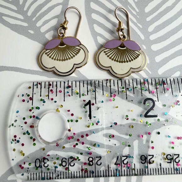 Laurel Burch Plum Blossom Earrings Vintage Dangle Floral Ivory Purple - Picture 4 of 4